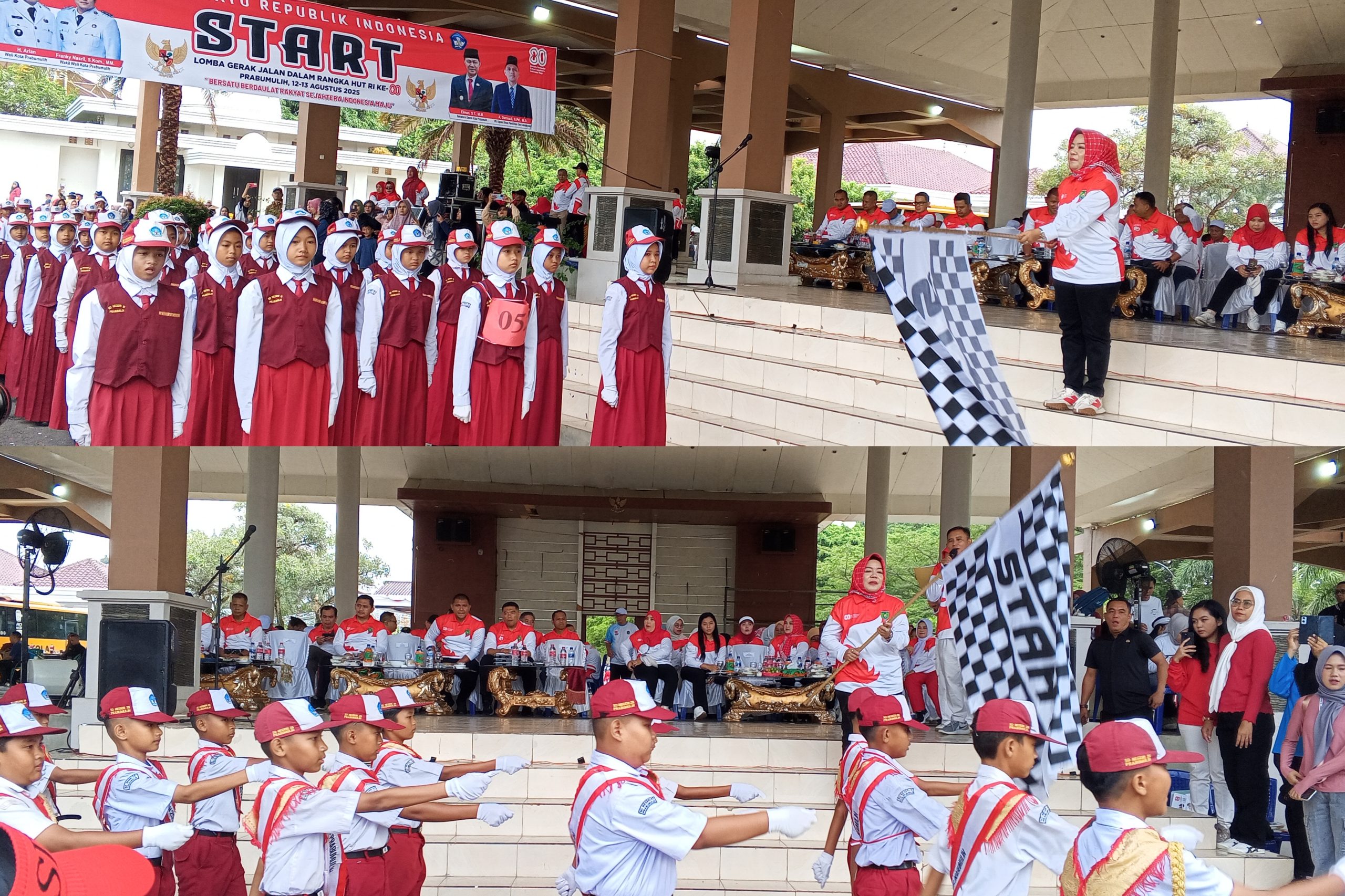 Riuhnya Momen Lomba Gerak Jalan di Kota Prabumulih Dilepas Oleh Hj Linda Arlan